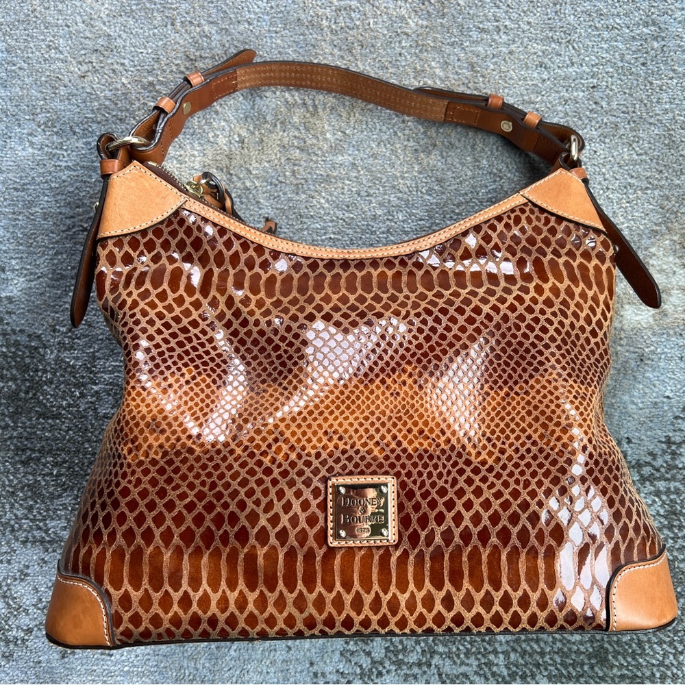 Dooney & Bourke Brown Shoulder Bag with Snakeskin Texture
